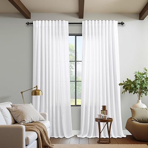 Miniatura 38 de KOUFALL Cortinas transparentes de lino de 90 pulgadas, cortinas para Sala Modernas 2025 De Lino Elegantes, cortinas personalizadas con pestaña