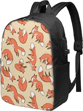 Many Foxes Printed Travel Backpack 17 inch Laptop Bag School Bags For Men Women College School, With Usb Charging Port