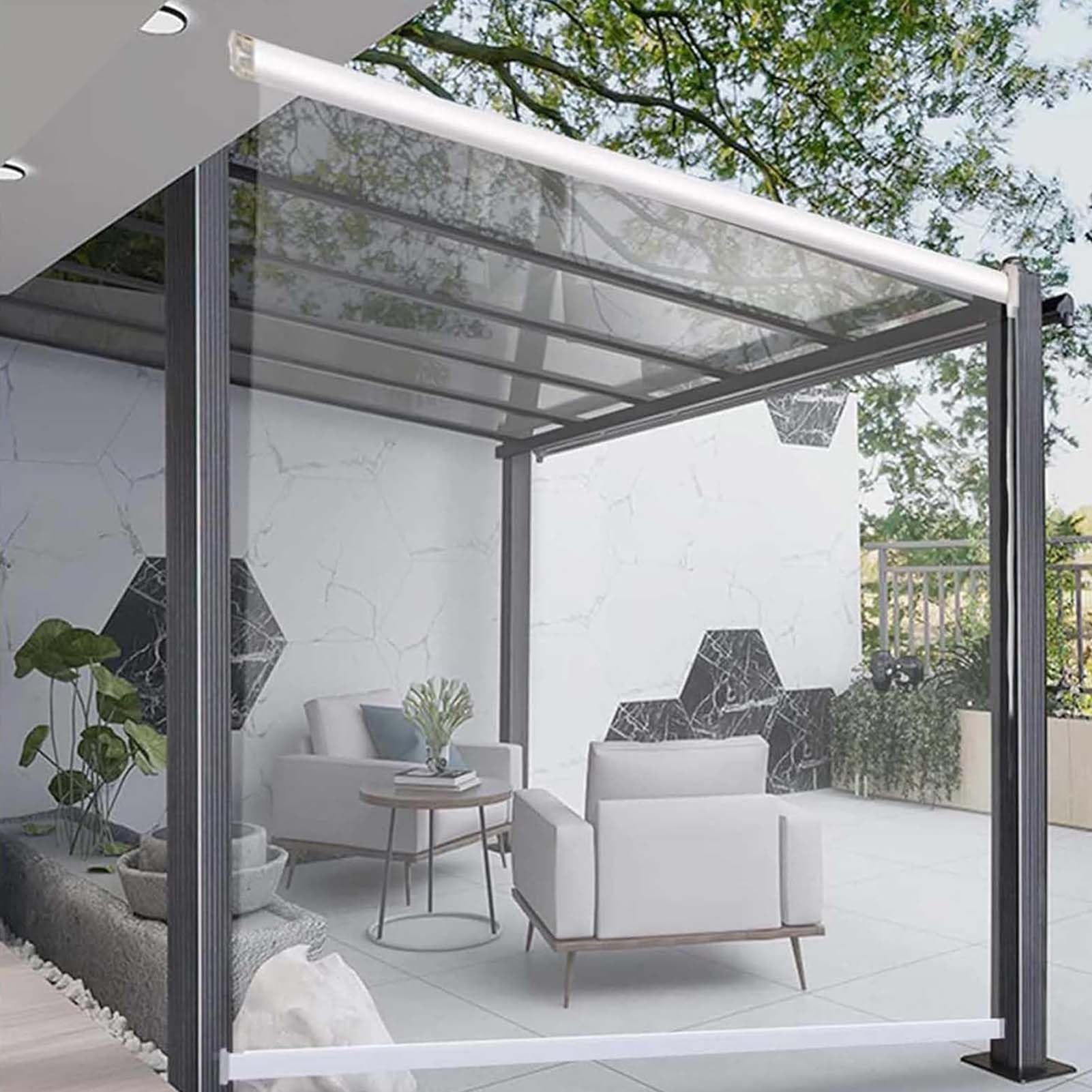 Outdoor Clear Pvc Roller Blinds Waterproof Transparent Roll Up Blinds Outdoor Pergola Garden Gazebo Dust Proof Roller Shades 0.5mm Partition Rain Curtains With Accessories,A,120 * 250cm