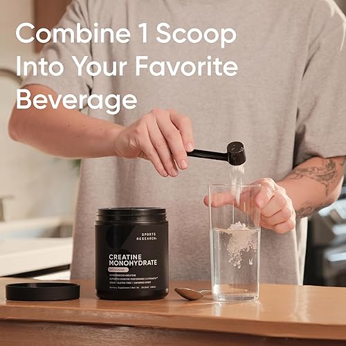 Miniatura 3 de Sports Research Monohidrato de creatina - Gana músculo magro, mejora el rendimiento y la fuerza y apoya la recuperación del entrenamiento - 0.18 oz