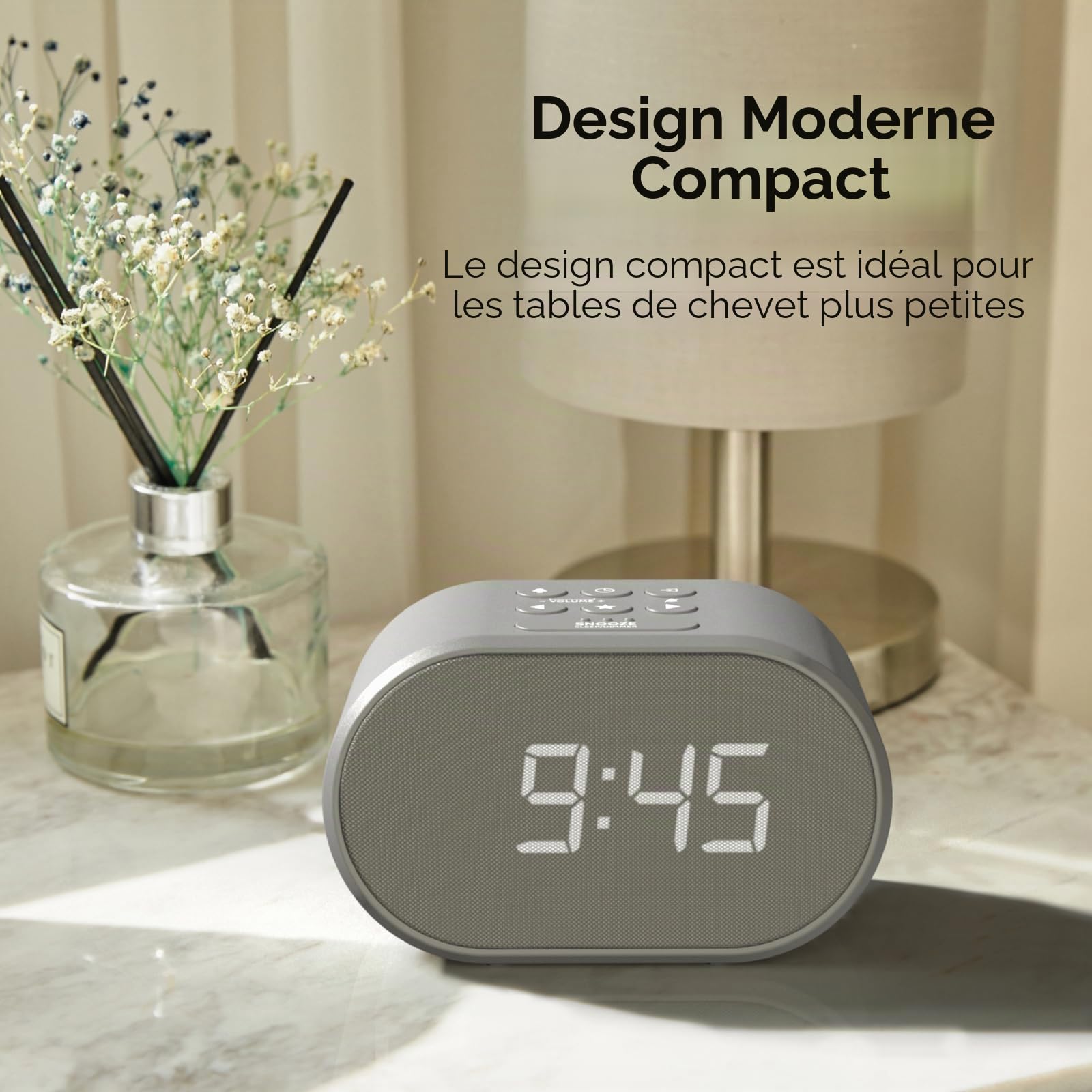 i-box Radio Reveil avec Chargeur USB et Radio FM, Horloge Digitale, Reveil Matin avec Ecran à 5 Niveaux de Luminosité, Réveil Numérique (Gris)