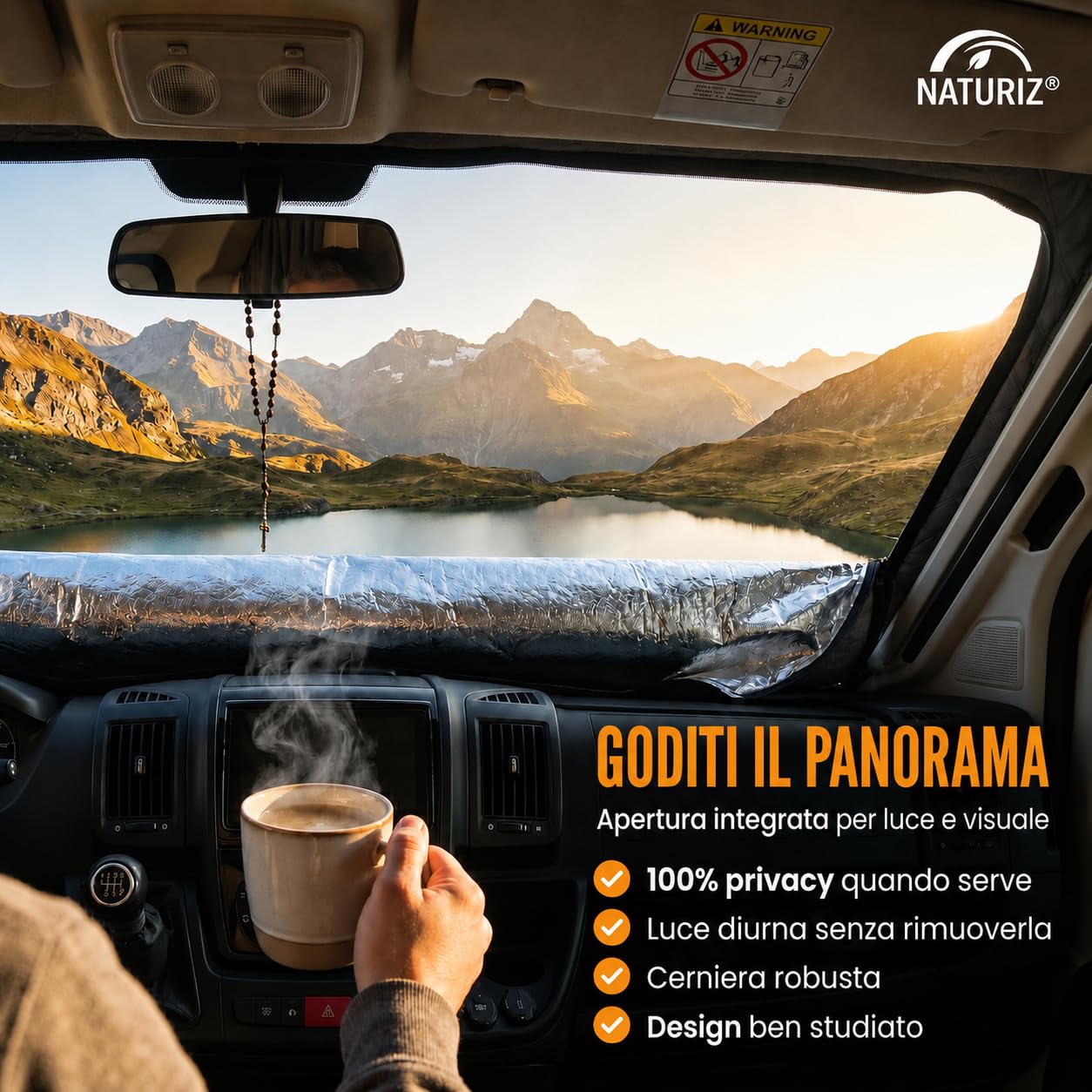 NATURIZ® Fiat Ducato, copertura per parabrezza anteriore, tappetino termico esterno con parasole per camper, per Fiat Ducato, Citroen Jumper, Peugeot Boxer 2006-2025 (Fiat)