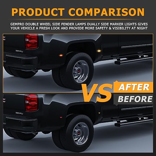 Miniatura 6 de Gempro Luces LED de doble guardabarros laterales para Chevy Silverado GMC Sierra 2500 3500 2015-2023 rojo ámbar, lámparas de marcador de cama de
