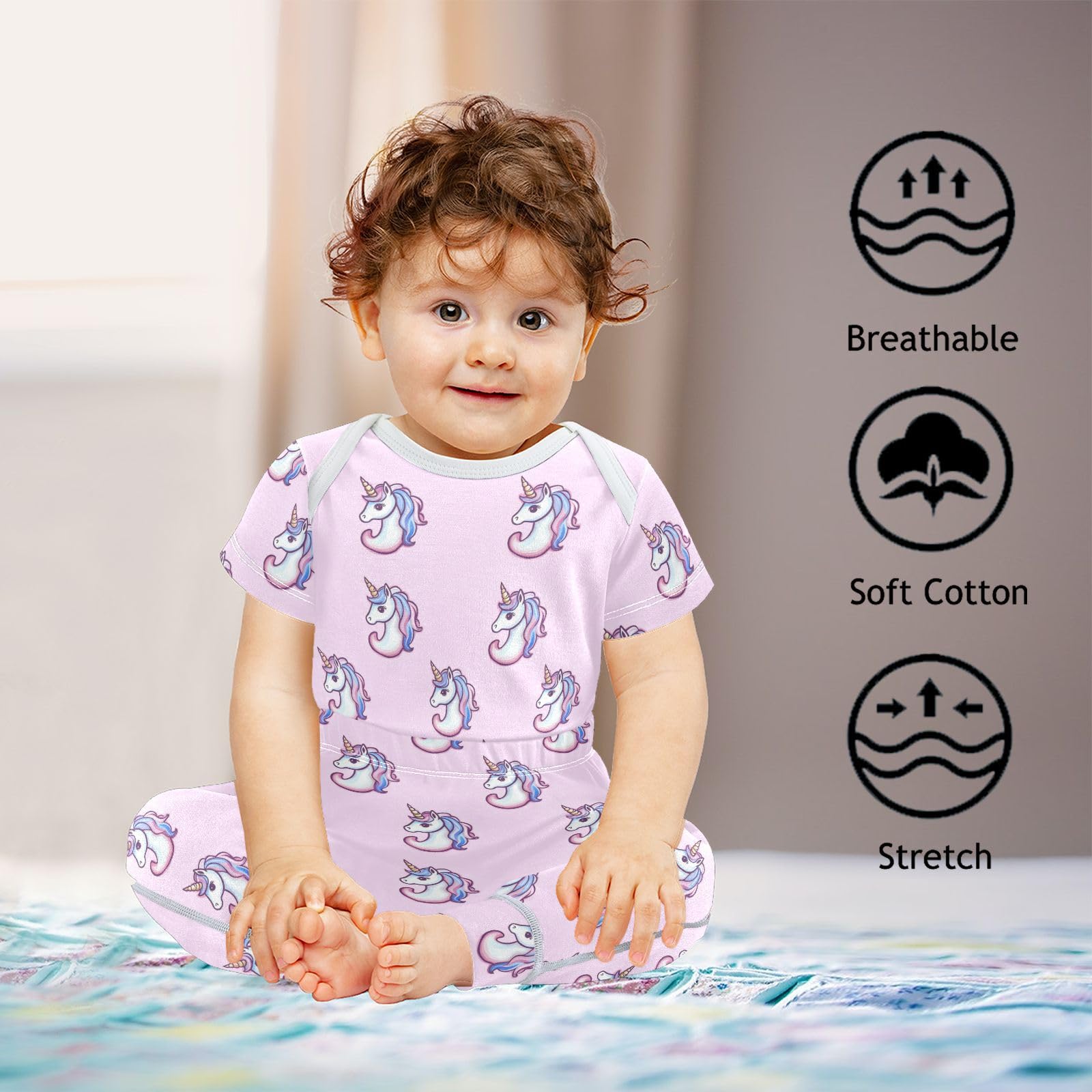 vvfelixl Cute Purple Unicorns Baby Bodysuits Set,Baby Layette Sets Unisex Short Sleeve Babys Pants Sets 6-9M