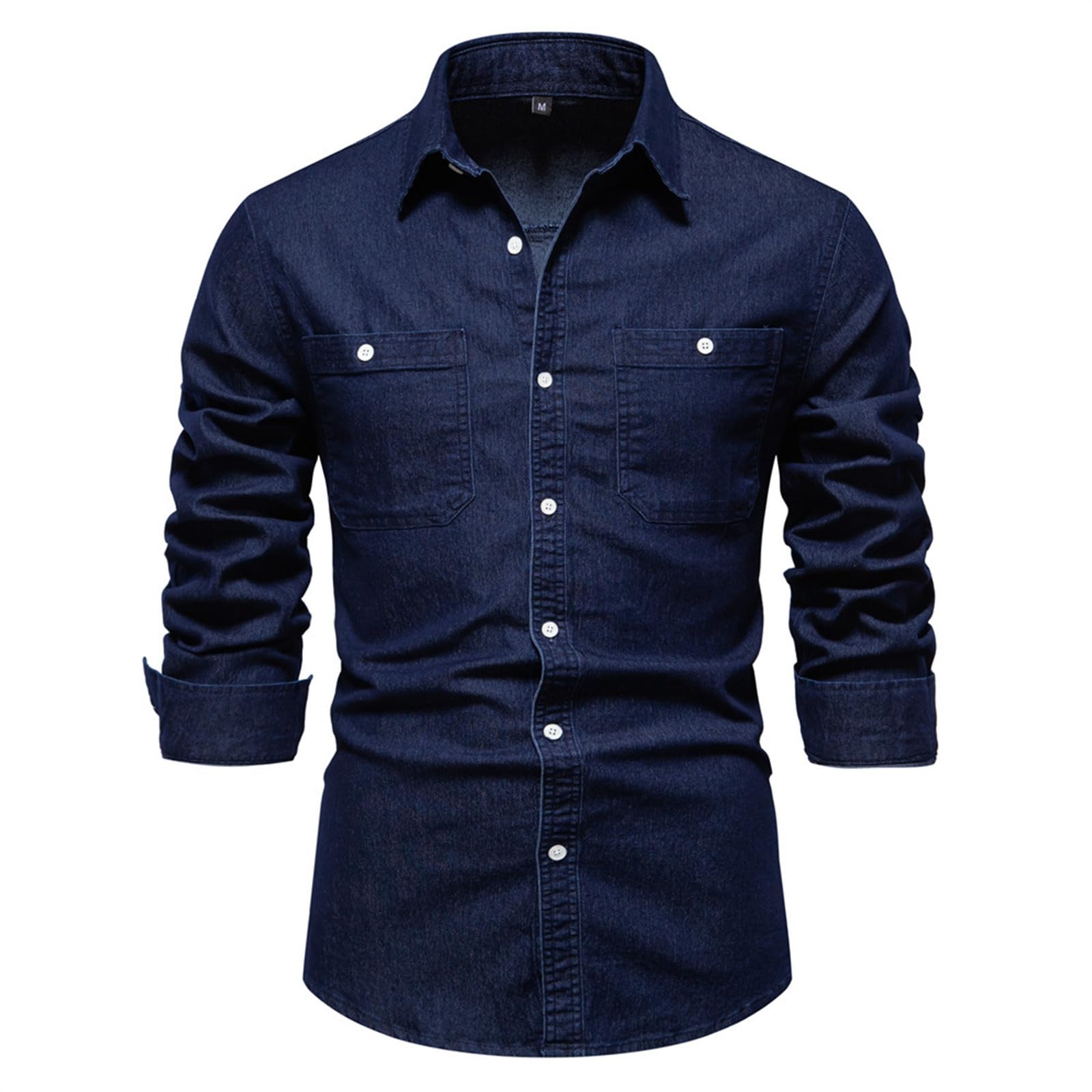 Jeans da uomo a maniche lunghe, da cowboy, camicia in denim, a maniche lunghe, per il tempo libero, vestibilità normale, slim fit, da lavoro, per attività all'aria aperta