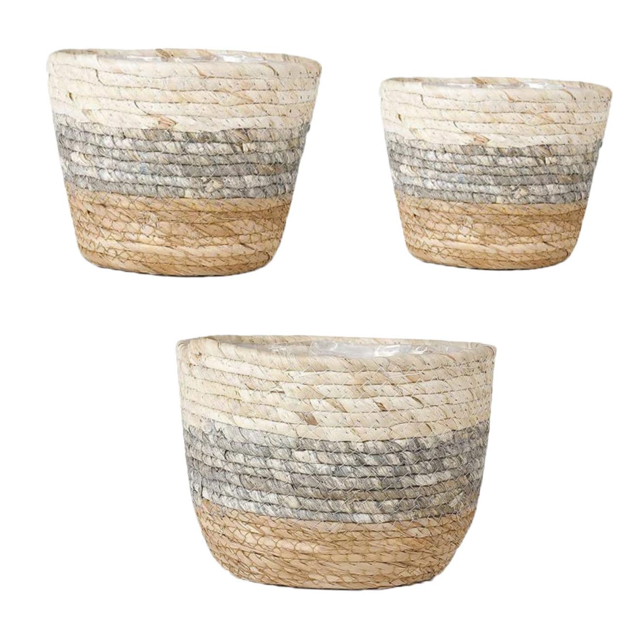Pot de fleurs tissé main intérieur cache-pot tressé déco maison 3 pièces
