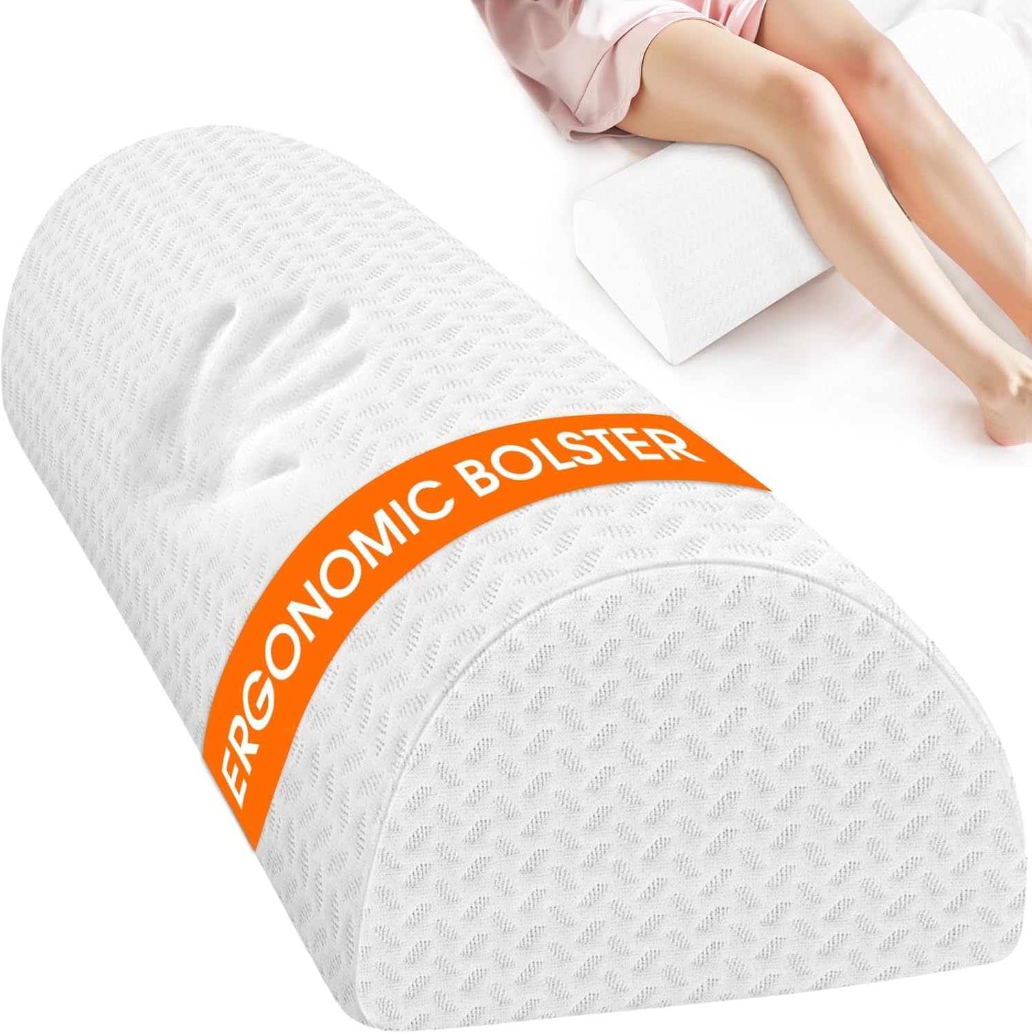 SweetSlubr Half Moon Memory Foam Knee Pillow for Side Sleepers - Ergonomic Leg Bolster for Back Pain Relief, Spine Alignment, White