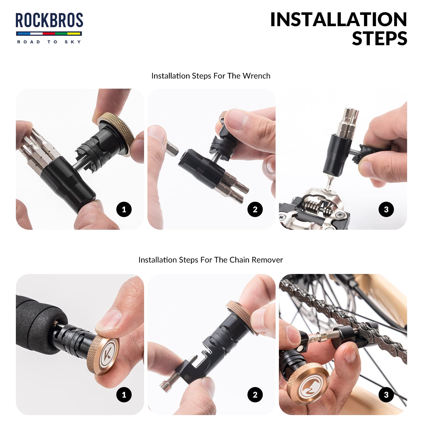 ROCKBROS Road to Sky Multifunktionswerkzeug Fahrrad als Lenkerstopfen | Multitool 5 in 1 Reparatur Set Werkzeug mit Kettentrenner, Endkappe für Rennrad, MTB, BMX