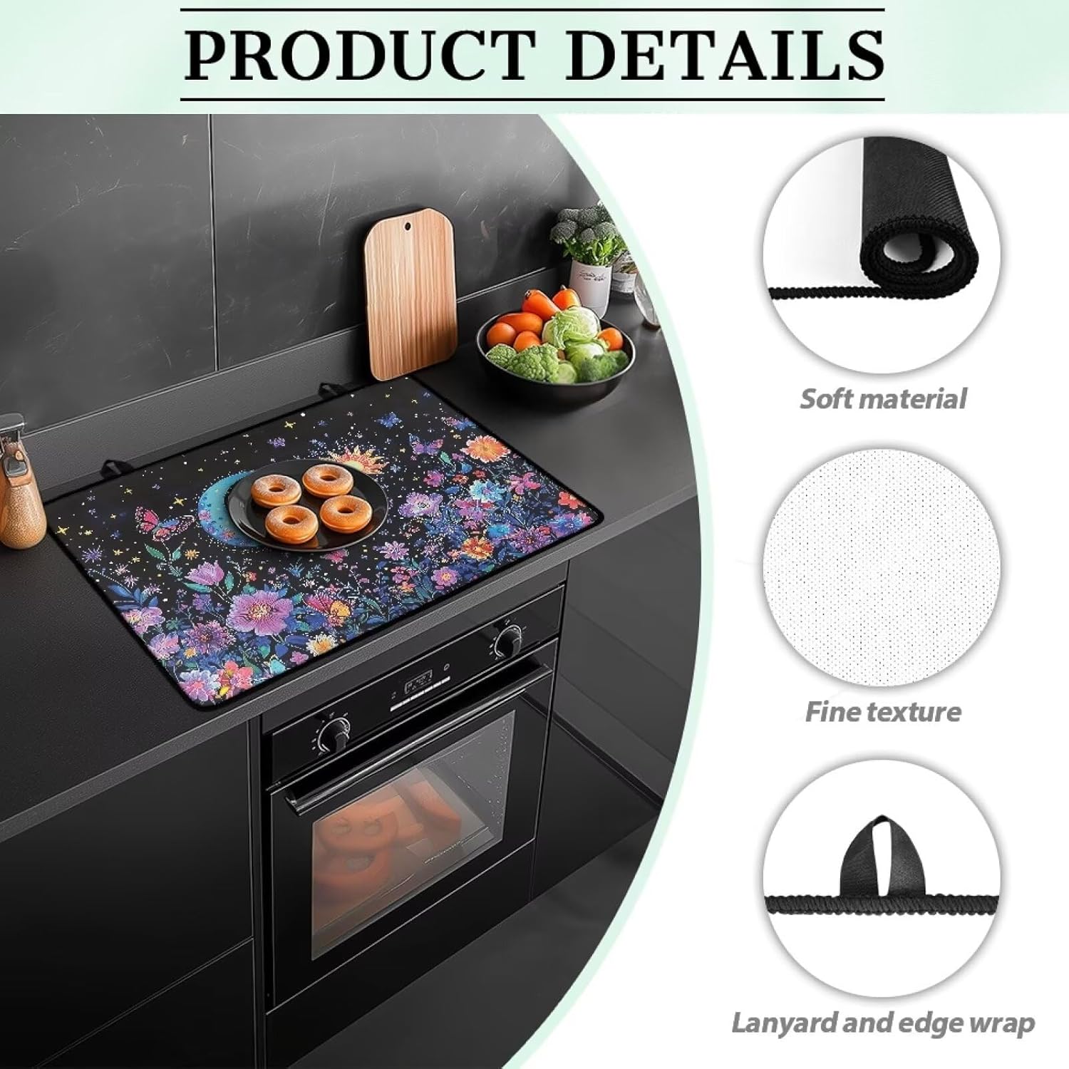 Poceacles Stove Top Cover Protector for Glass Stove, Anti-slip Cooktop Mat Scratch Resistant Oven Mat Protector Range Cover Extra Kitchen Space, Moon Sun Star Floral Butterfly