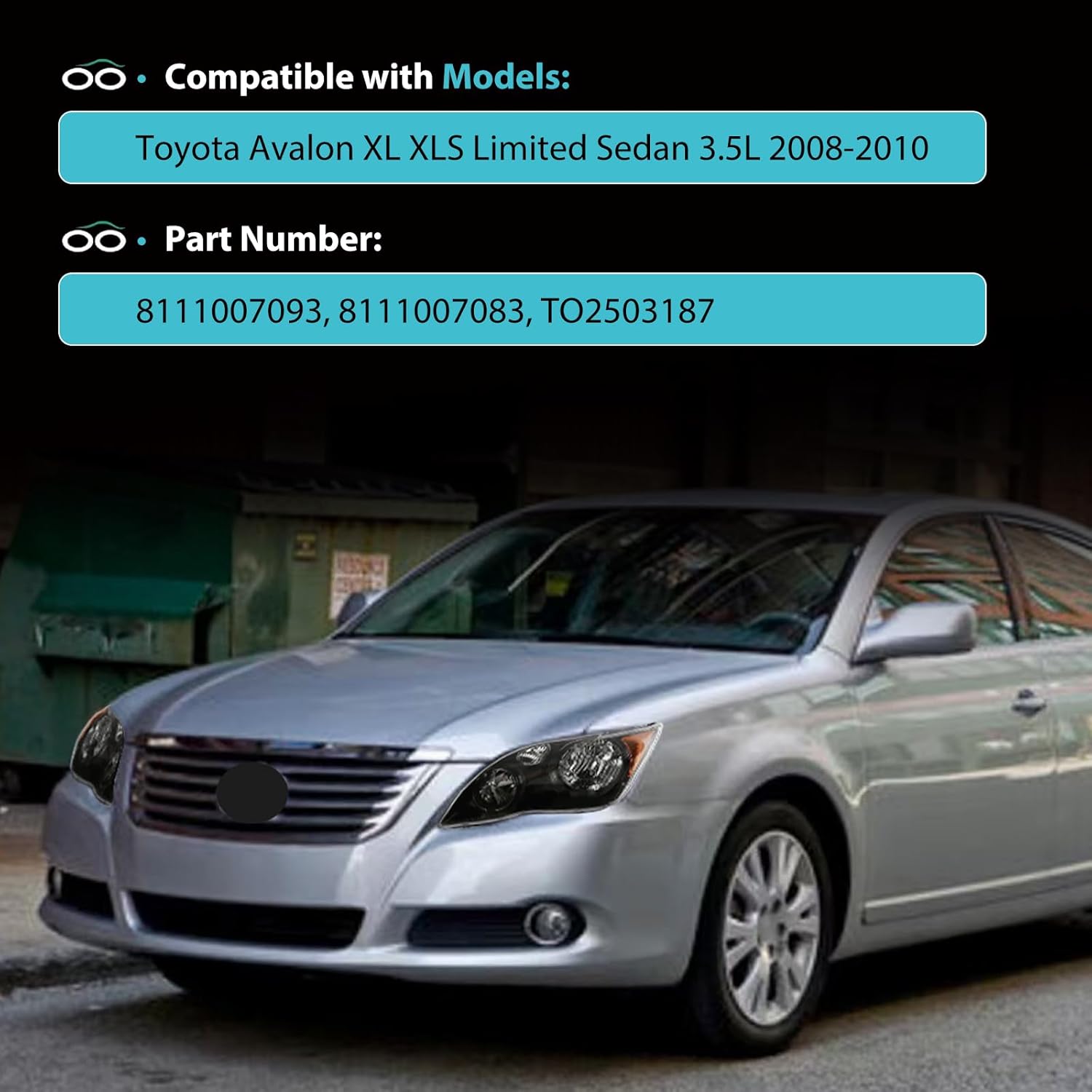 Front Head Light Compatible with 2008-2010 Toyota Avalon Black Housing with Amber Reflector Automobile Front Headlamps Assembly Driver and Passenger Side 8111007093 8111007083 TO2503187