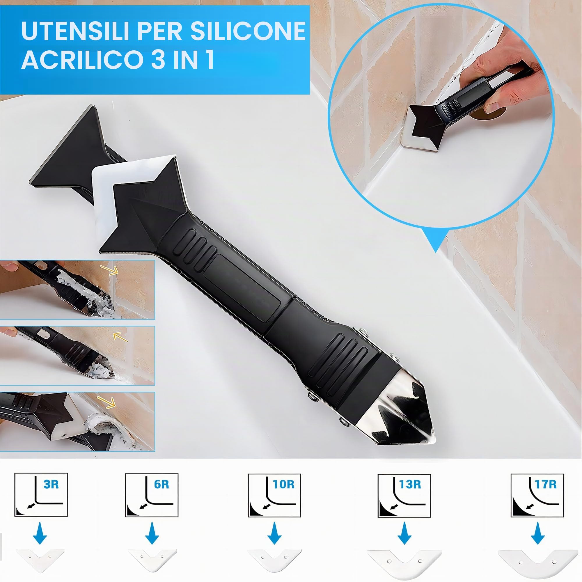 8Oz Bianco Impermeabile Sigillante Silicone Caulk, Wadities Kit per la riparazione delle fughe delle piastrelle con raschietto di rimozione, per bagno, doccia, cucina, pavimento (4Oz, Confezione da 2)