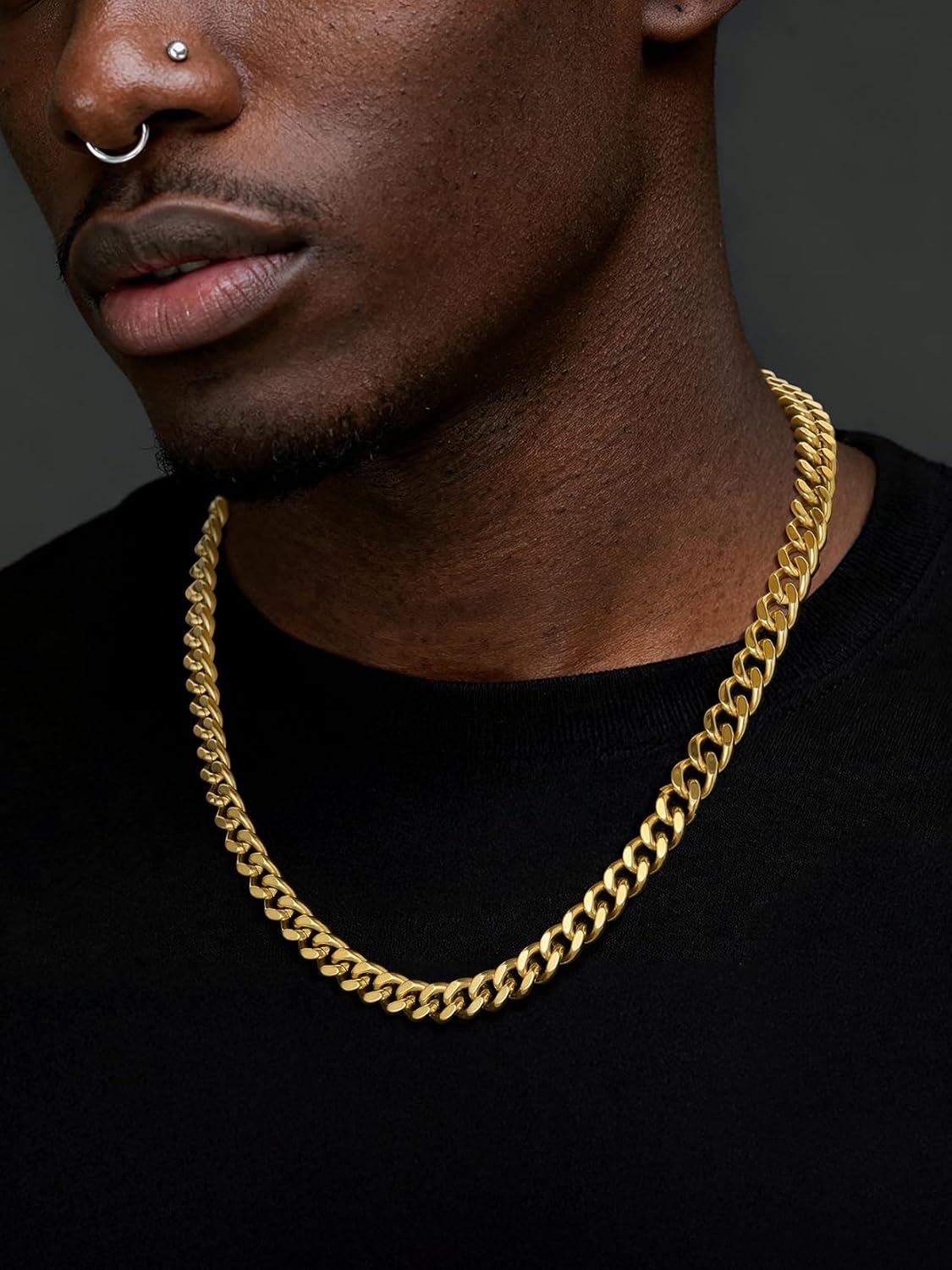 Richsteel Cuban Link Chain for Men, Mens Stainless Steel Miami Curb Chains Necklace 6/9/12mm Width Gold/Silver/Black Plated Non-Tarnish Trendy Jewelry 18-30 Inch - Image 5