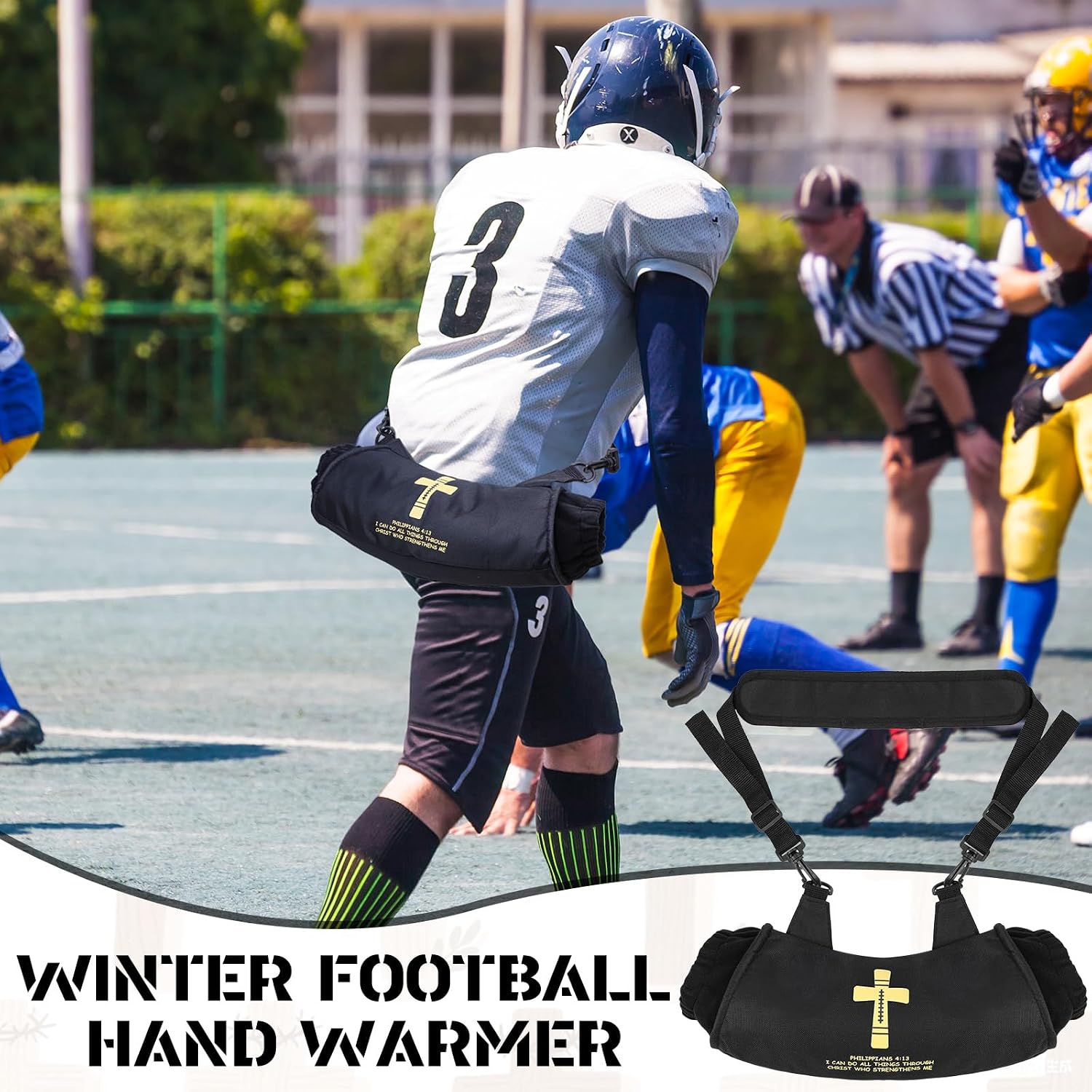 Mepase 2 Pcs Football Hand Warmer Cross Reusable Hand Pouch with Zipped Pocket and Adjustable Waist Strap for Outdoor Sports Football, Baseball, Hiking & Camping