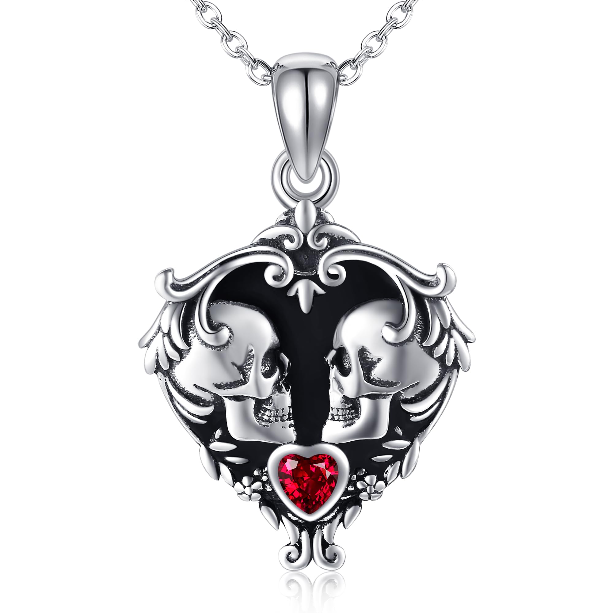 YAFEINI Collier ras du cou en argent sterling 925 avec pendentif en forme de cœur, crâne, bijou gothique, cadeau d'Halloween pour femme
