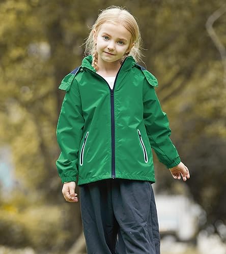 Miniatura 2 de SaphiRose Kids Rain Jacket Waterproof Raincoat Mesh Lined Coat with Removable Hood for Boys Girls