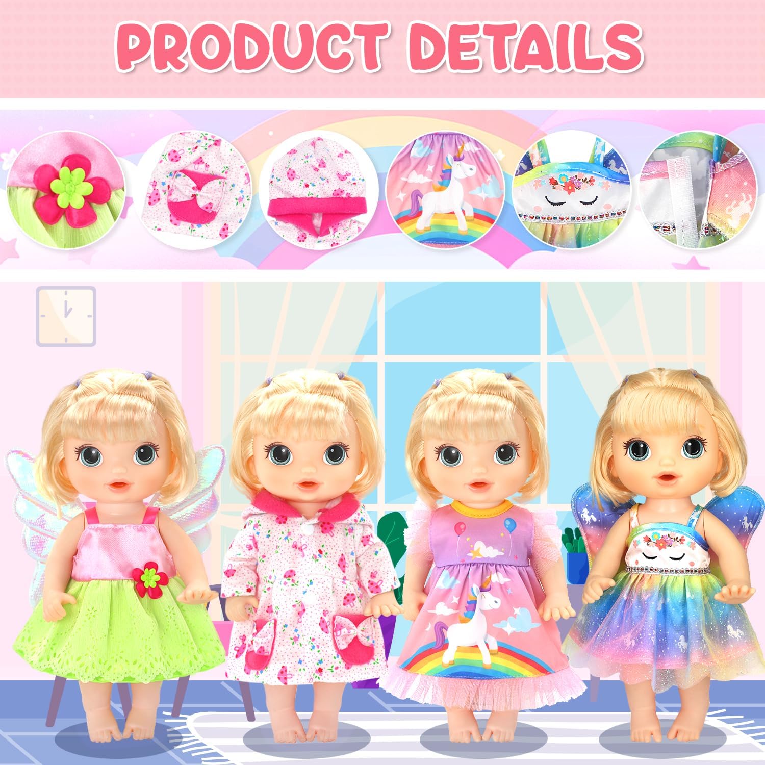 9 Pcs Alive Baby Girl Doll Clothes for 10-12 Inch Girl Dolls，12 Inch Alive Baby Doll Clothes Accessories Dress Outfits，Best Gift for Kids（No Dolls）