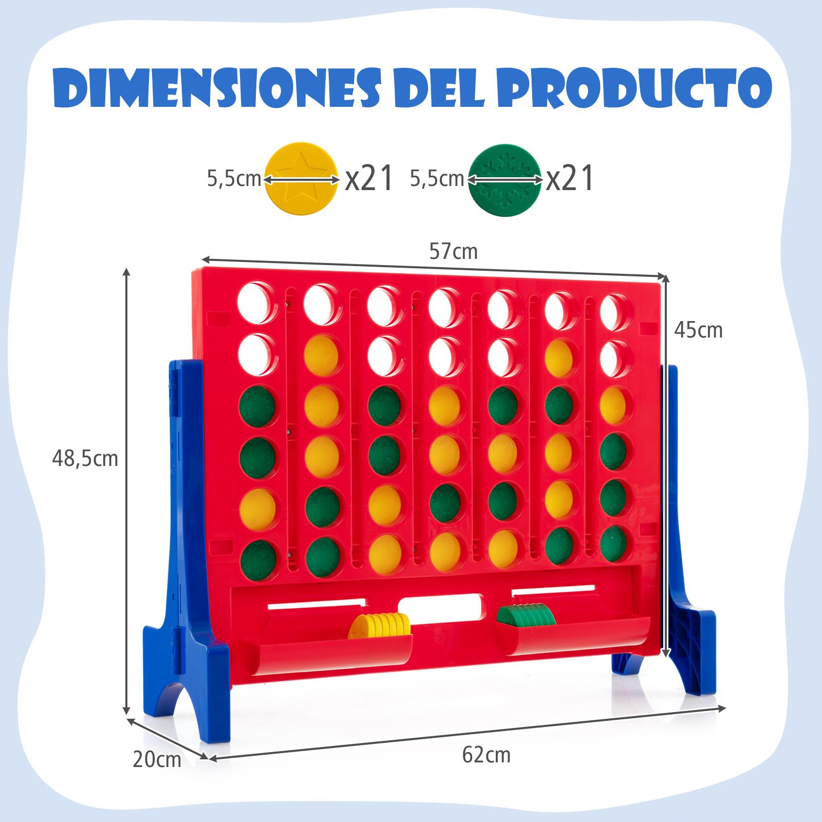 Juego Gigante 4 En Raya COSTWAY – Incluye 42 Anillos De Colores, Soporte Con Deslizamiento Rápido, Peso Total 11 Kg, Ideal Para Exteriores Y Reuniones Familiares