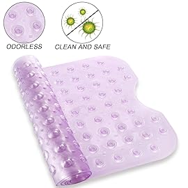 YINENN Bath and Shower Safety Mats 40x16 inch, Non Slip with Suction Cups for Bathroom Stall and Tub Floor, Extra Large and Machine Washable, Drain Holes Keep Bathtub Clean, Purple