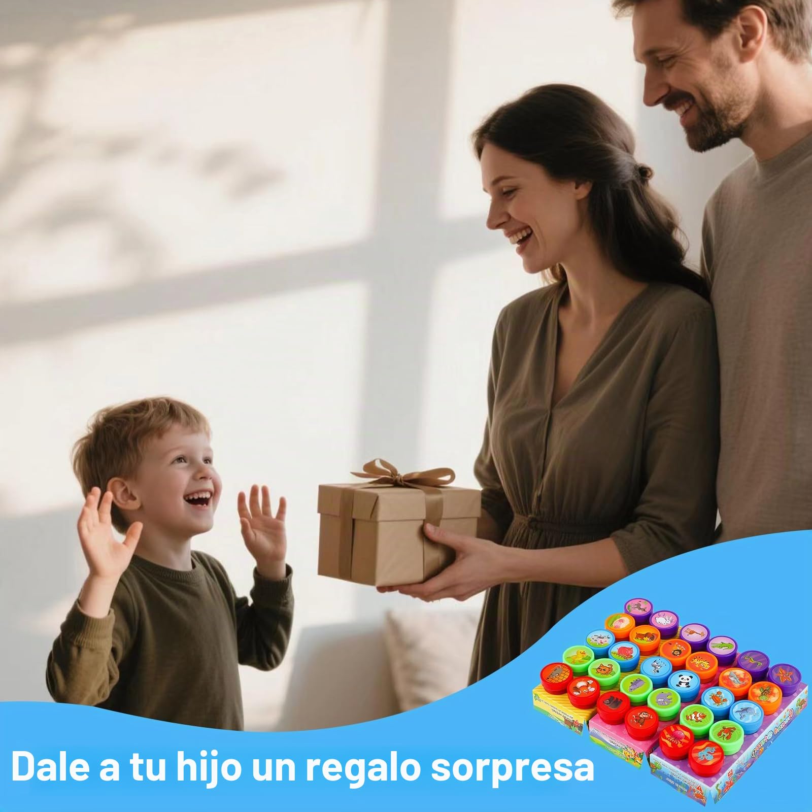 RMIVEGLIA Set de 30 Sellos Infantiles – Sellos para Niños Autotintables con Dibujos de Animales, de Plástico en 5 Colores, Regalos Cumpleaños Niños Colegio, Detalles para Fiestas.