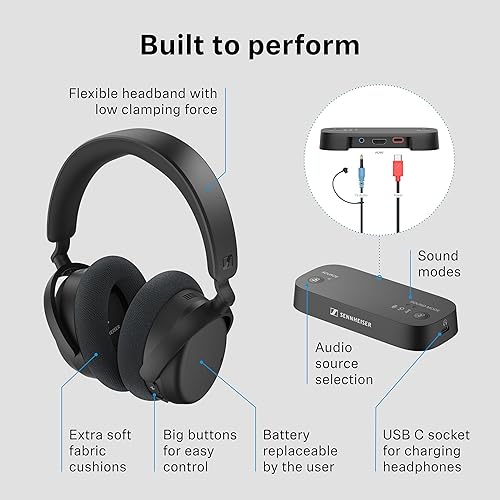 Miniatura 8 de Sennheiser Auriculares RS 255 para TV - Paquete de auriculares Bluetooth y transmisor - Auriculares inalámbricos de baja latencia con sonido