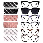 CHOFILORD 6 Pack Fashion Reading Glasses for Women Men Blue Light Blocking Oversized Square Readers with Spring Hinge (2 Black & 4 Colorful, 3.5)
