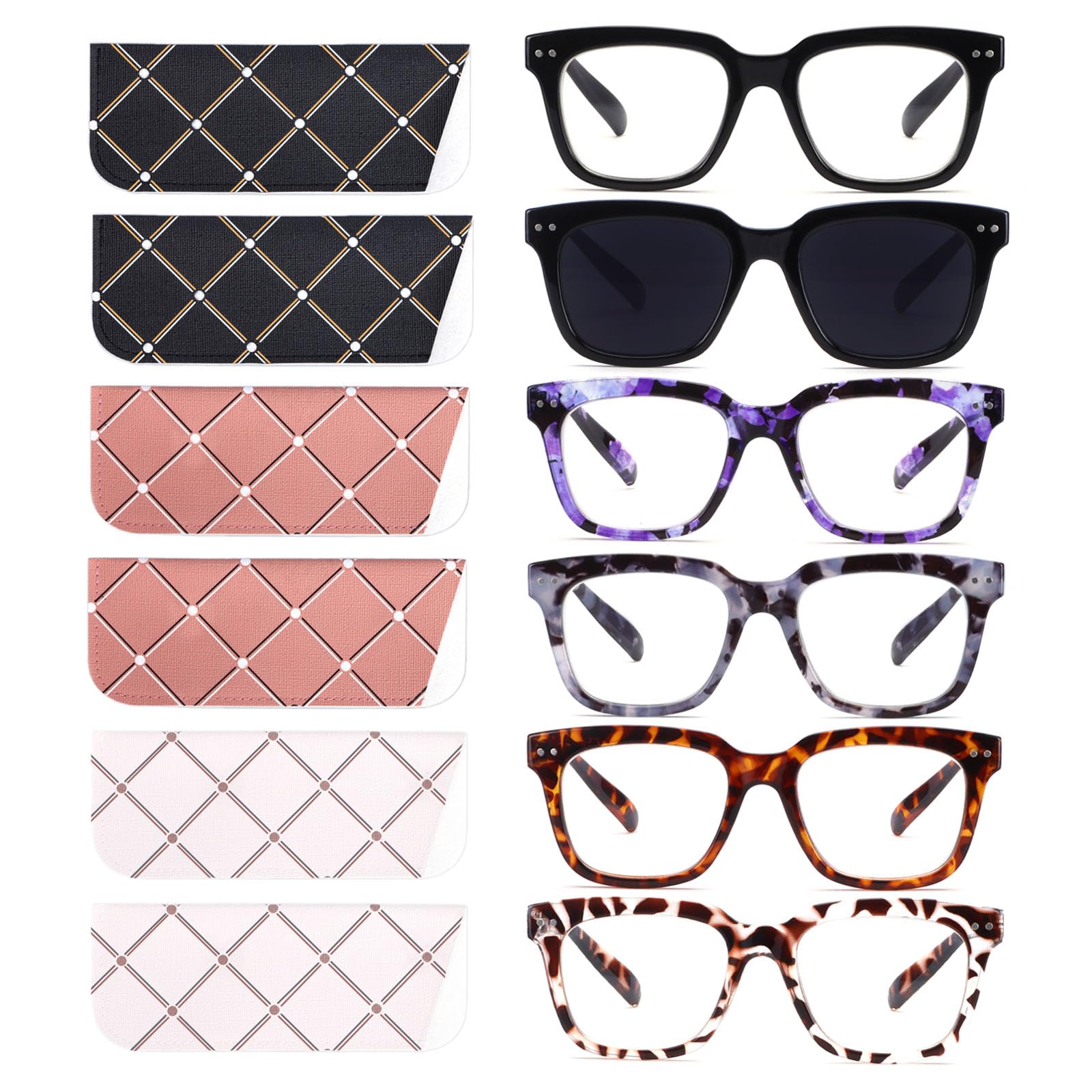 Photo 1 of CHOFILORD 6 Pack Fashion Reading Glasses for Women Men Blue Light Blocking Oversized Square Readers with Spring Hinge (2 Black & 4 Colorful, 1.5)