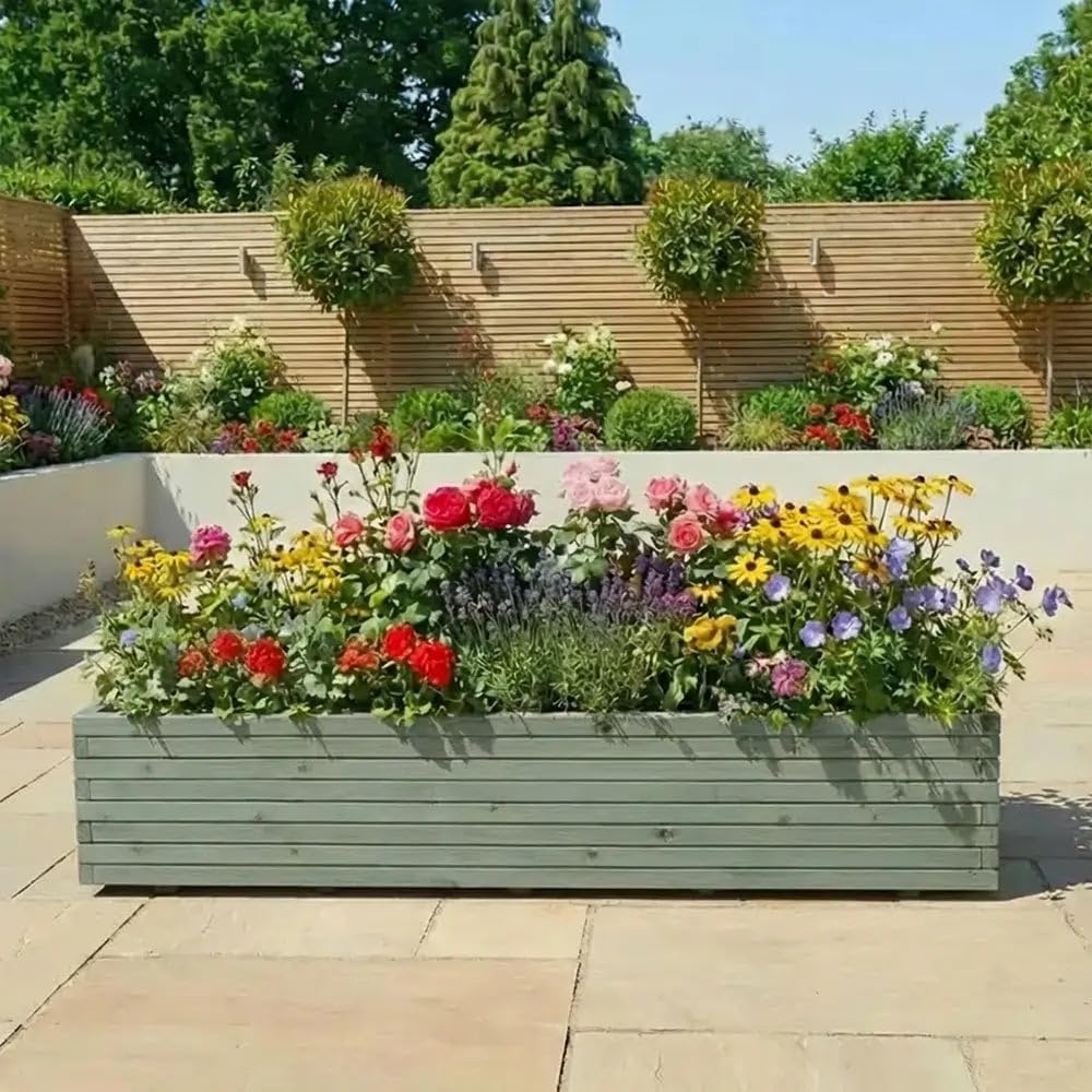 Tulipy 2m/1.8m/1.4m/1.2m/1m/90cm/70cm Pine Wood Trough Planter with Feet | 4 Colours | Premium Construction | Weather Resistant | Flatpacked | Easy To Assemble (Sage Green, L200cm x W42cm x H38cm)