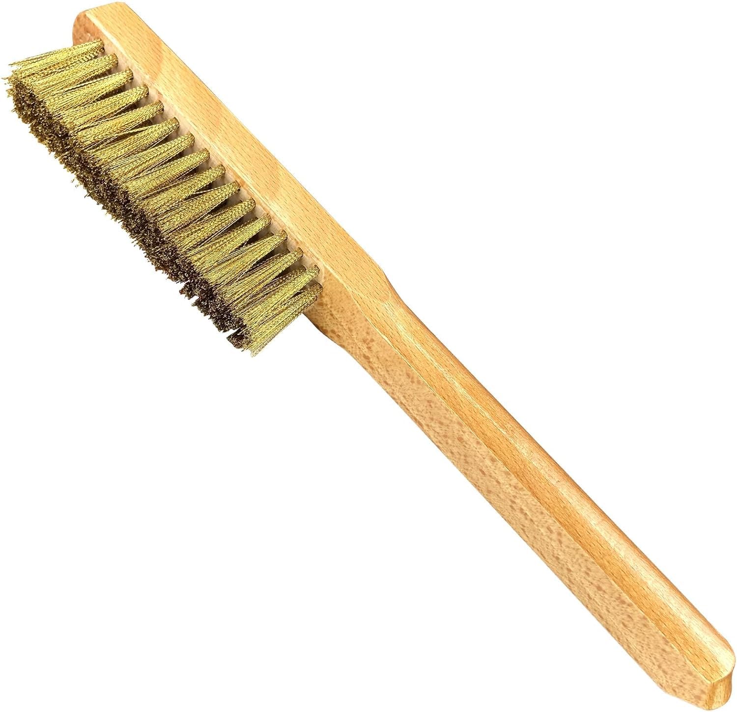 WEDO Szczotka mosiężna, szczotka druciana z miękkiego mosiądzu, rozmiar 290 x 29 mm, 4 rzędy, 16 kolumn, mosiężna szczotka metalowa, druciana szczotka do zarysowania z uchwytem z drewna bukowego, do