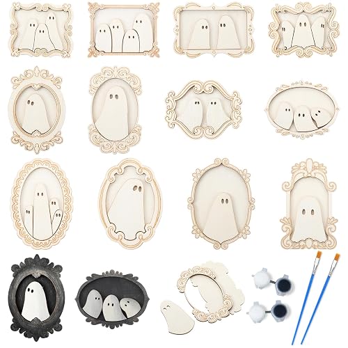 Simgoing 12 Set Wood Ghost DIY Frames Decorating Craft with