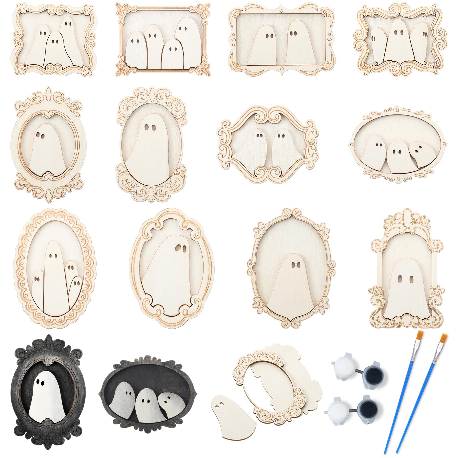 Snapklik.com : Simgoing 12 Set Wood Ghost DIY Frames Decorating Craft