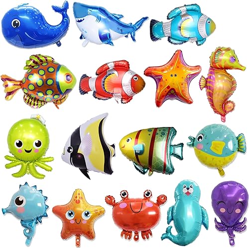 16 globos temáticos de animales del océano, decoraciones de fiesta, globos de mar, suministros de fiesta de delfín, cangrejo de mar, pulpo,