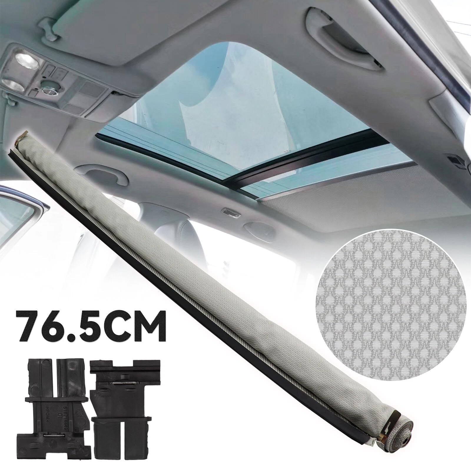 Sonnenblende Sonnenschutz Auto Sonnendach Visier Rollo mit Clips Schiebedach Sonnenschutz Ersatz für Q5 8R Passat B7 Alhambra Leon 5F Superb 3T Yeti 5L Teilenummer 1K9877307B Einzeltuch-Grau