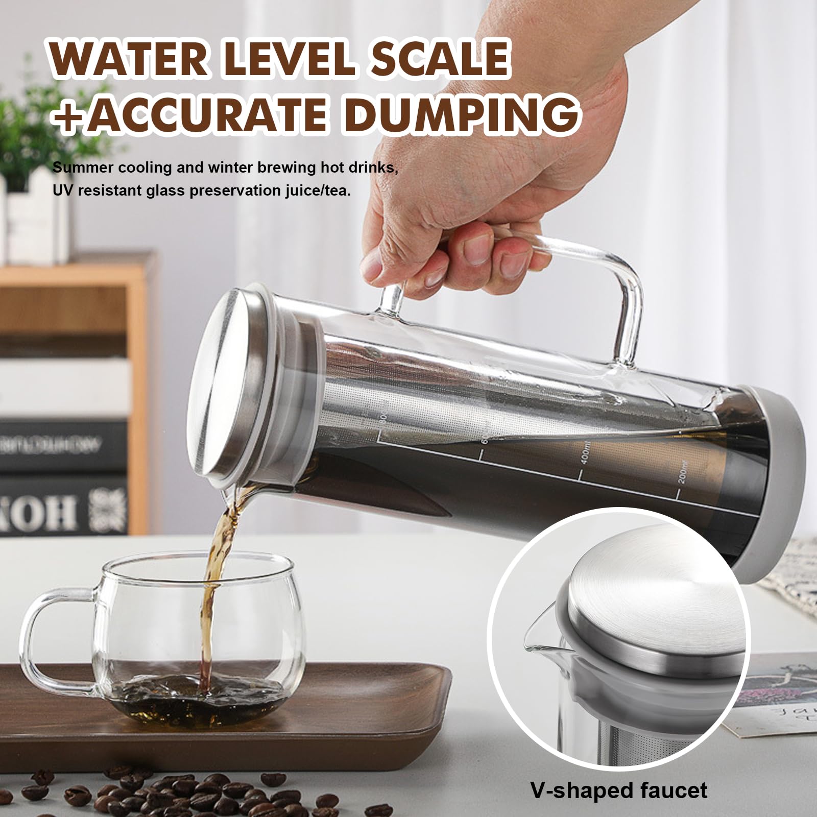 Cafetière Cold Brew Coffee Maker en verre borosilicate 800 ml avec filtre inoxydable 304