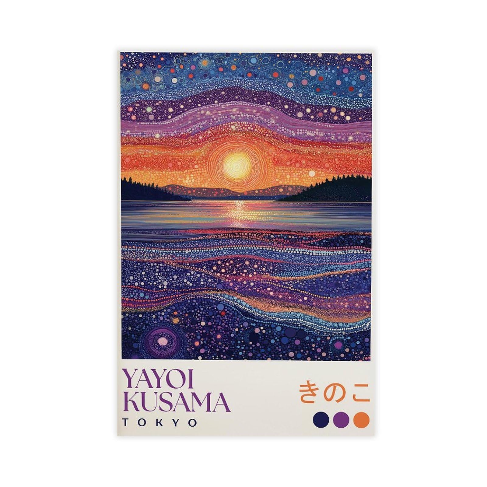 Goiaegag Yayoi Kusama Ocean Sunset Print Canvas Poster Bedroom Decor Landscape Office Room Decor Gift 08X12inch(20X30cm)