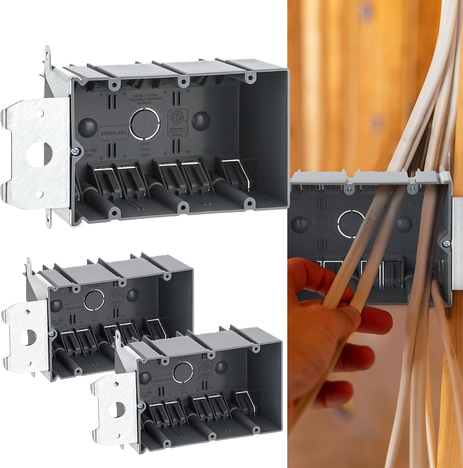 Copkim 3 Pcs 3 Gang Electrical Box Adjustable Old Work Outlet Box 49 Cubic Inch Double Gang PVC Work Switch/Outlet Wall Electrical Box, Gray