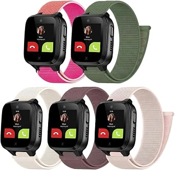 Pack of 5 Nylon Bracelets 16 mm Compatible with Xplora Kidzi/Xplora X5 Play/XGO 2/XGO 3 Children's Bracelet, Ultra Light, Breathable, Adjustable Fastener for Girls and Boys