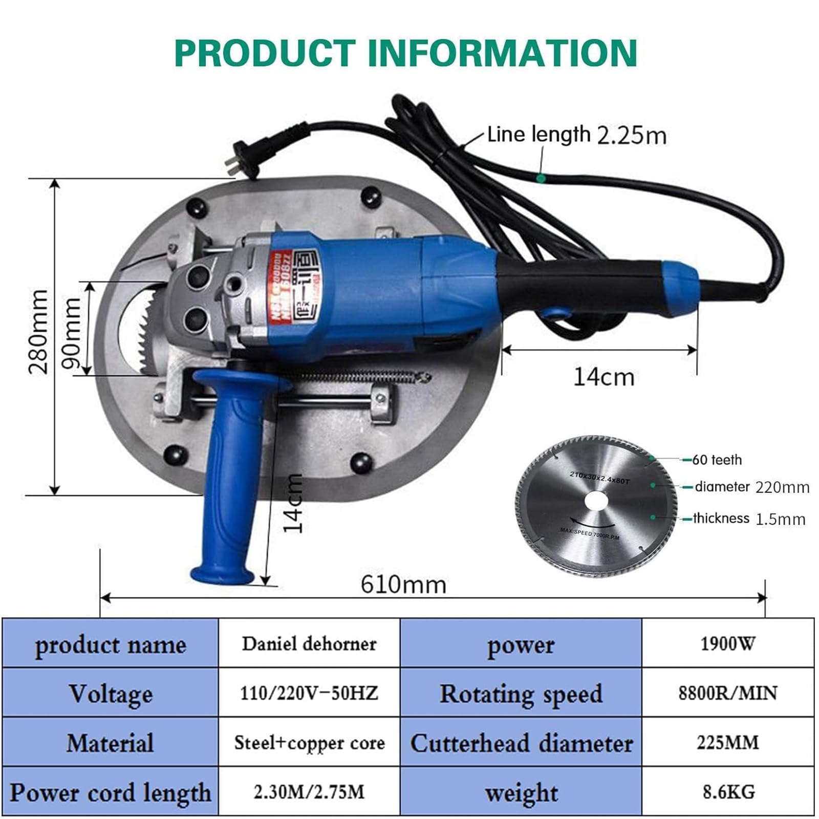 Dehorner elettrico per bestiame, 1900 W, portatile, portatile, ideale per l'agricoltura e la cura del bestiame, strumento agricolo efficiente