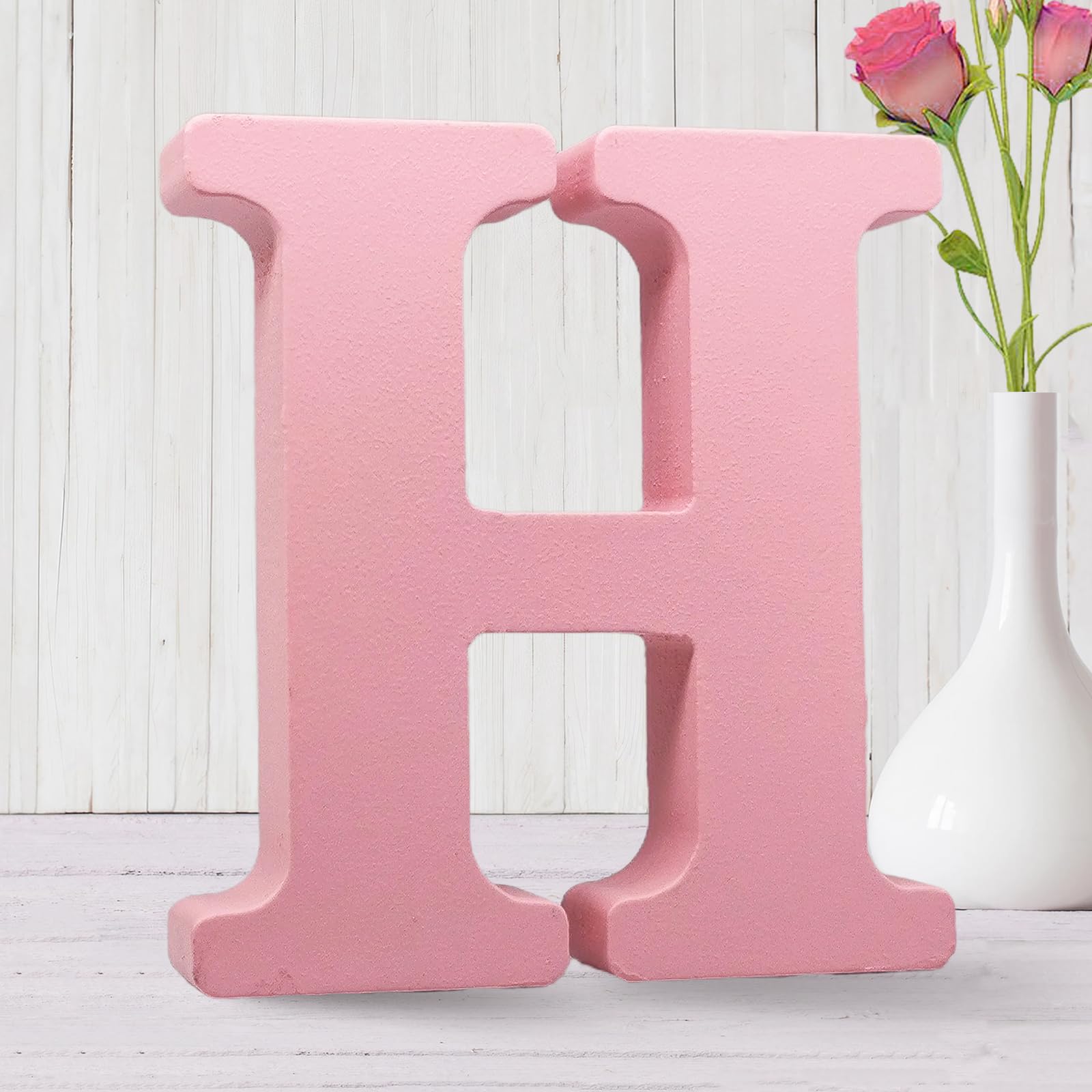 AOCEAN 6 Inch Pink Wood Letters Unfinished Wooden Letters for Wall Decorative Standing Letters Slices Sign Board for Crafts Christmas Decoration Home