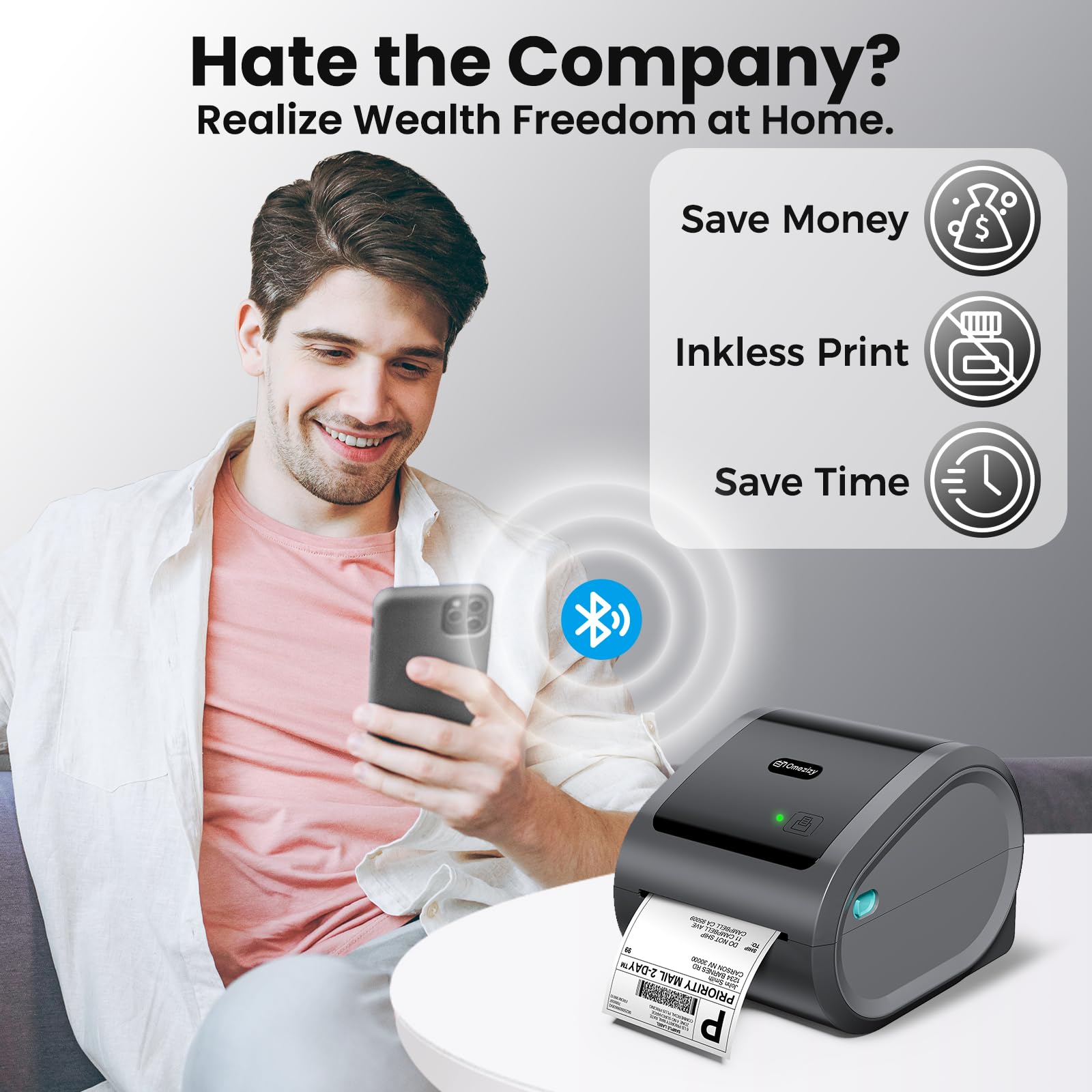 Bluetooth Shipping Label Printer - Wireless Thermal Label Printer for Small Business & Packages, D520BT Thermal Shipping Label Printer, 4X6 Label Printer, Compatible with iPhone, USPS, Amazon