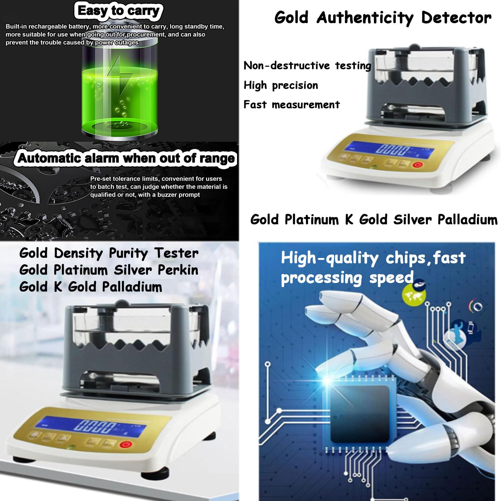 Goldreinheits-Analysegerät, digitaler elektronischer Goldreinheits-Tester, Goldreinheitsgehaltsdetektor, Reinheitsdichtemessgerät für Gold, Silber, Platin, Echtheitsprüfer für Edelmetalle,MDJ-1200K