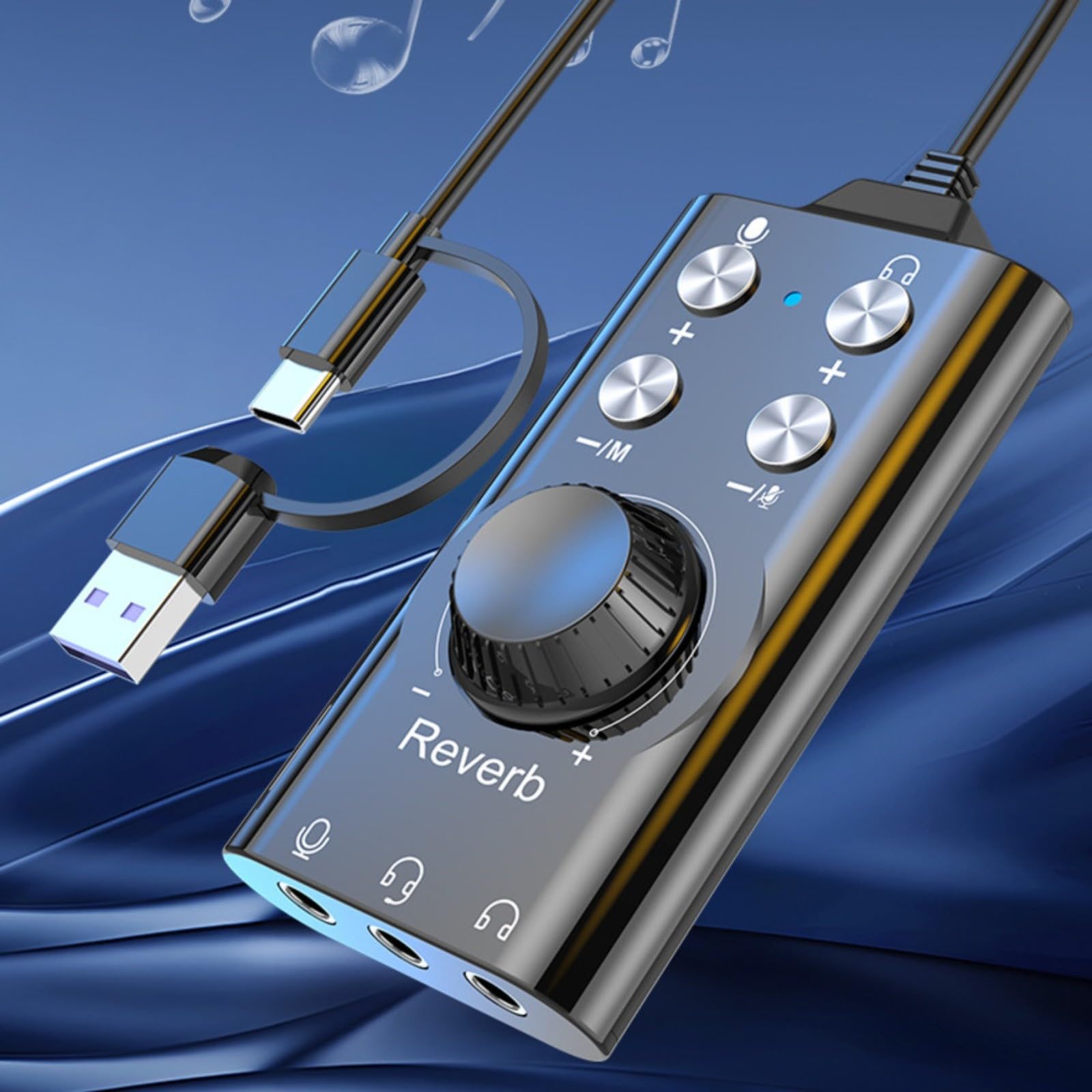 Scheda audio esterna USB/USB-C con surround virtuale 7.1, controllo del volume e adattatore audio da 3,5 mm, per cuffie PC, laptop, desktop, cavo da 200 cm