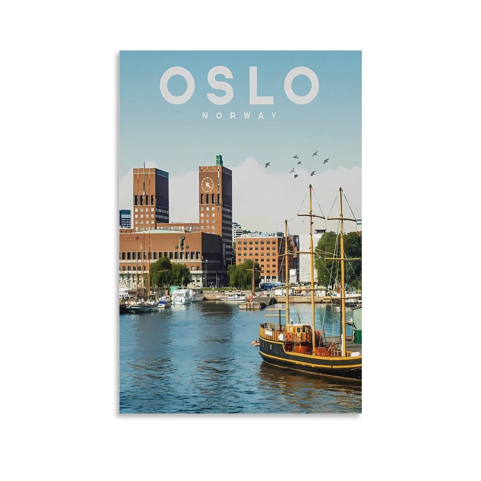 Orbana Unframe-Style Oslo Norway Vintage Travel Posters 12X18inch(30X45cm) Canvas Print For Living Room, Bedroom, Dorm, Home, Office Wall Decoration