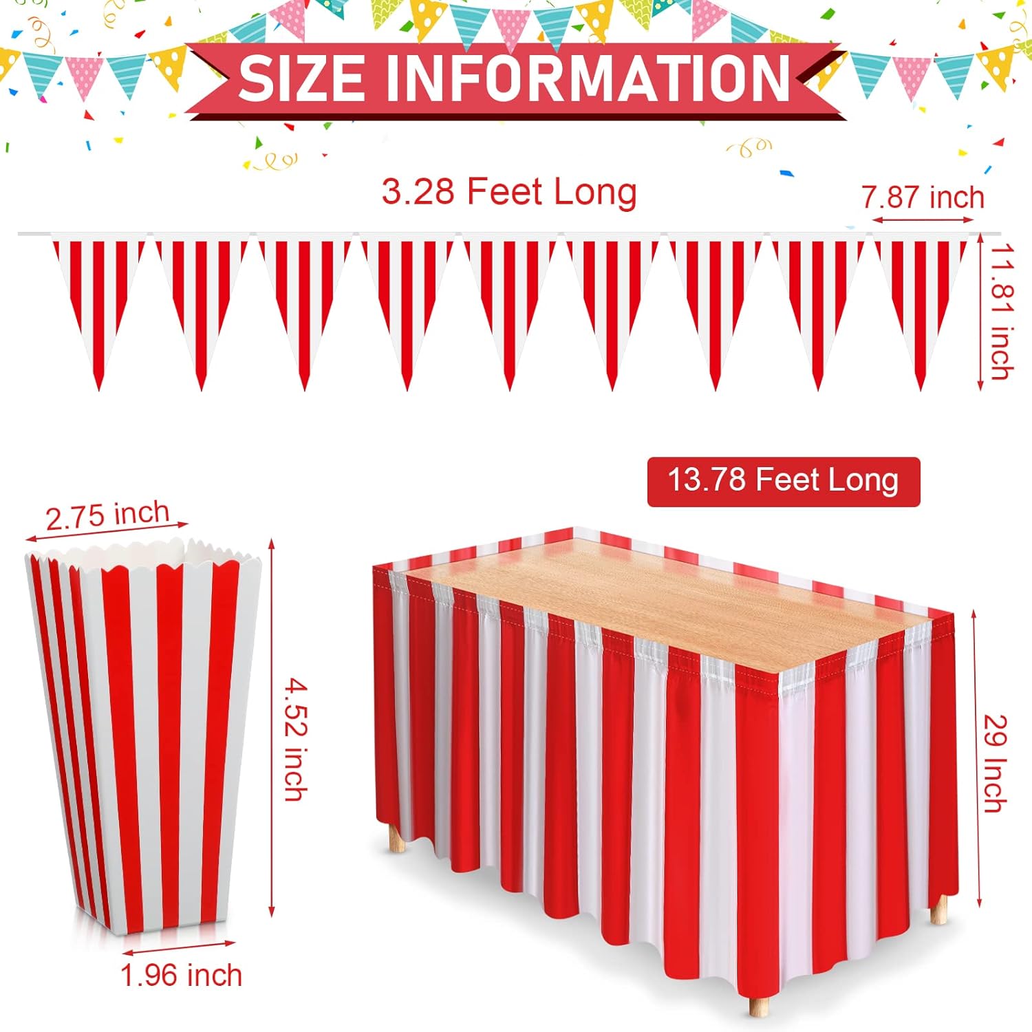 Tatuo 231 Pcs Carnival Theme Party Decorations Circus Theme Birthday Party Supplies Red and White Include Carnival Banner Table Skirts Tablecloth Popcorn Boxes Cupcake Wrappers Stand for Birthday