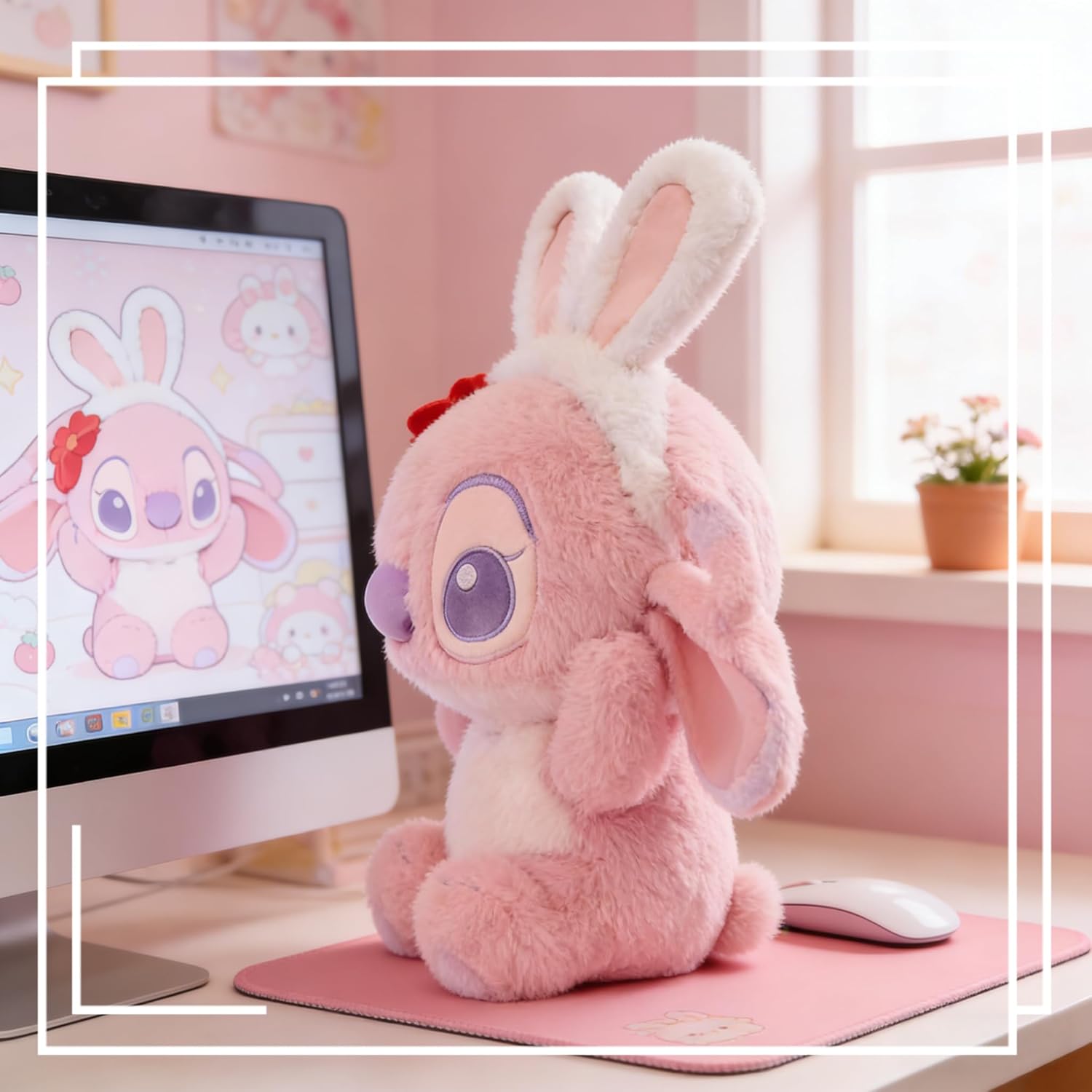 MINISO Disney Stitch & Angel Bunny Ear Themed Toy, Cute & Soft, Perfect for Valentine's Day and Easter Gifting (Stitch)