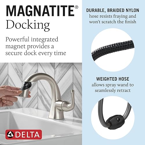 Miniatura 25 de Delta Arvo - Grifo de baño dorado cepillado de 1 agujero, grifo de lavabo de baño de un solo orificio para tocador, montaje de drenaje push-pop