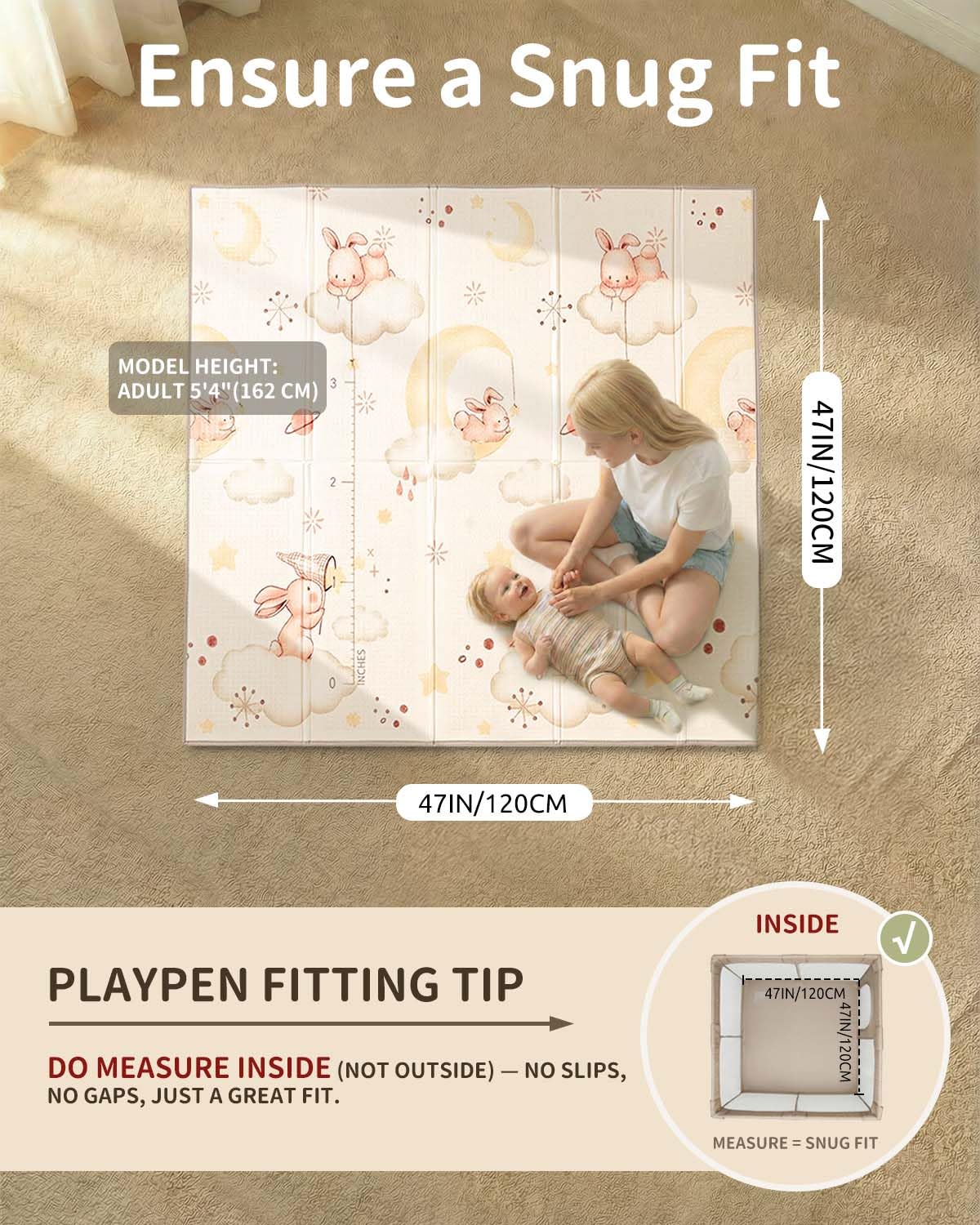 Joypony Krabbelmatte Baby, 120x120 CM Faltbare Spielmatte, Wasserdicht & Rutschfest, Baby Play Mat mit Tragetasche – Ideal für Babys & Kleinkinder