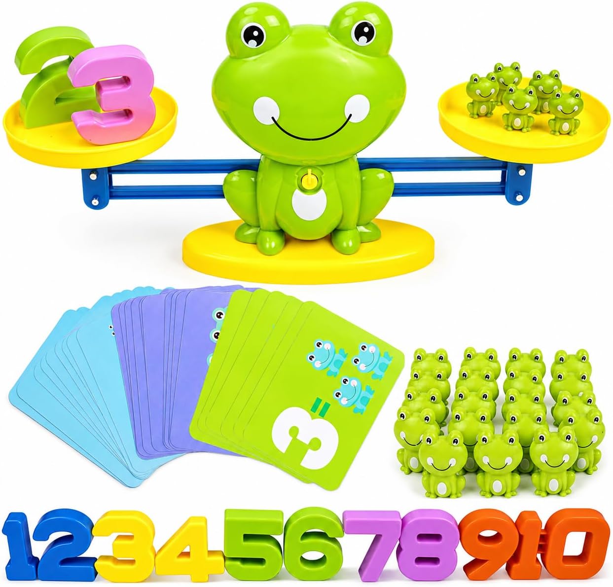 CozyBomB™ Homeschool Kindergarten Frog Scale Cards Balance Board Game – Preschool Math Learning Stem Montessori Toys Educational Gifts for Boy Girl Ages 3 4 5 6 Year Old Birthdays Christmas Holidays