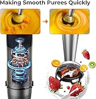 Vista 5 de KOIOS Batidora de inmersión de mano – Disparador de velocidad variable 5 en 1 batidora de mano de inmersión 1100 W, eje de acero inoxidable