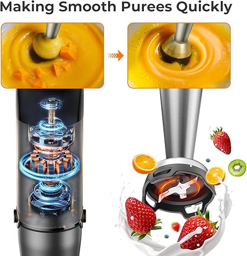 Miniatura 5 de KOIOS Batidora de inmersión de mano  Disparador de velocidad variable 5 en 1 batidora de mano de inmersión 1100 W, eje de acero inoxidable