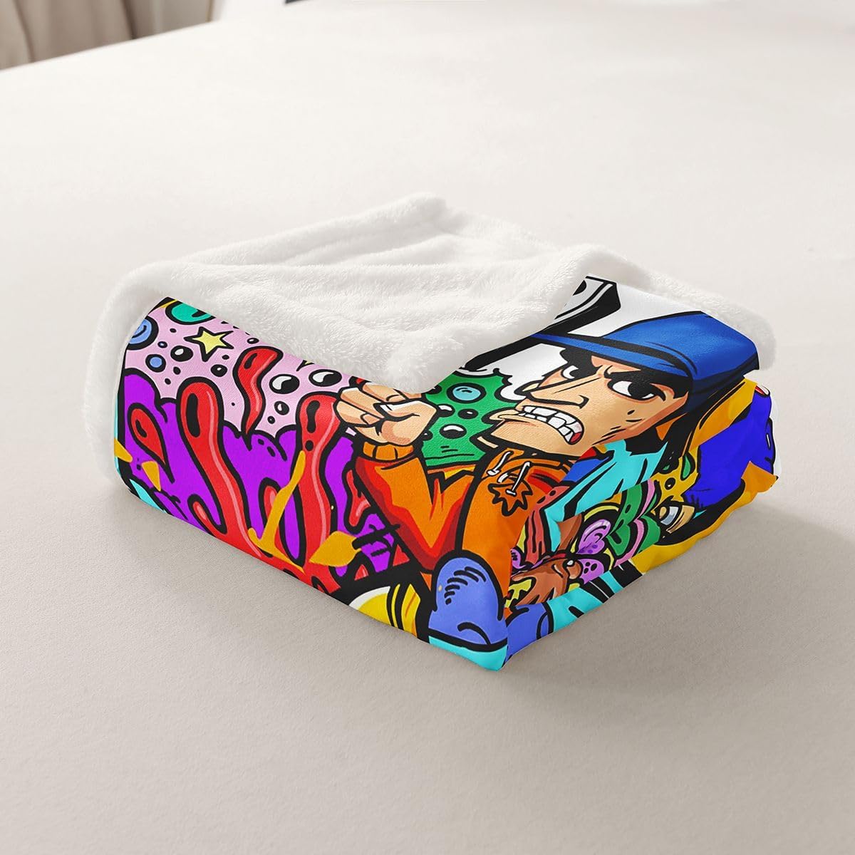 Hippie Graffiti Fleece Throw Blanket Hip Hop Radio Rock Sherpa Blanket Kids Boys Colorful Graffiti Pattern Plush Blanket Watercolor Art Fuzzy Blanket for Sofa Bed Couch Twin 60x80 Inch Size